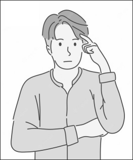 clip art young man in thoughtful pose with one hand raised against forehead