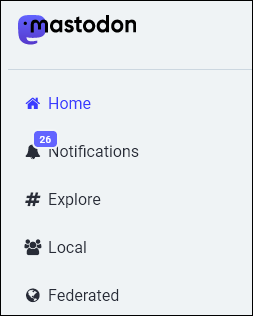 a mastodon info panel reporting 26 notifications