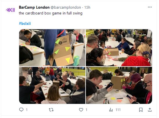 montage of four images where different teams are discussing what product to design with their cardboard box and how to decorate it